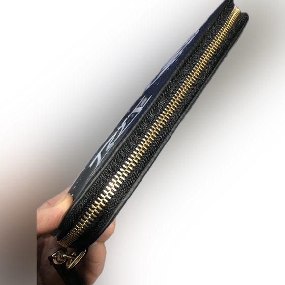 DESERI Black Leather and Gold Handware Paris Wristlet Clutch Paris Hand Painted - Picture 6 of 16